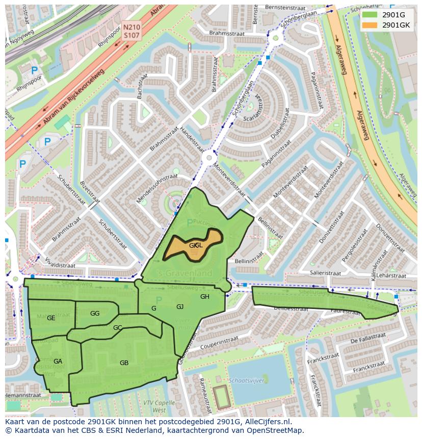 Afbeelding van het postcodegebied 2901 GK op de kaart.