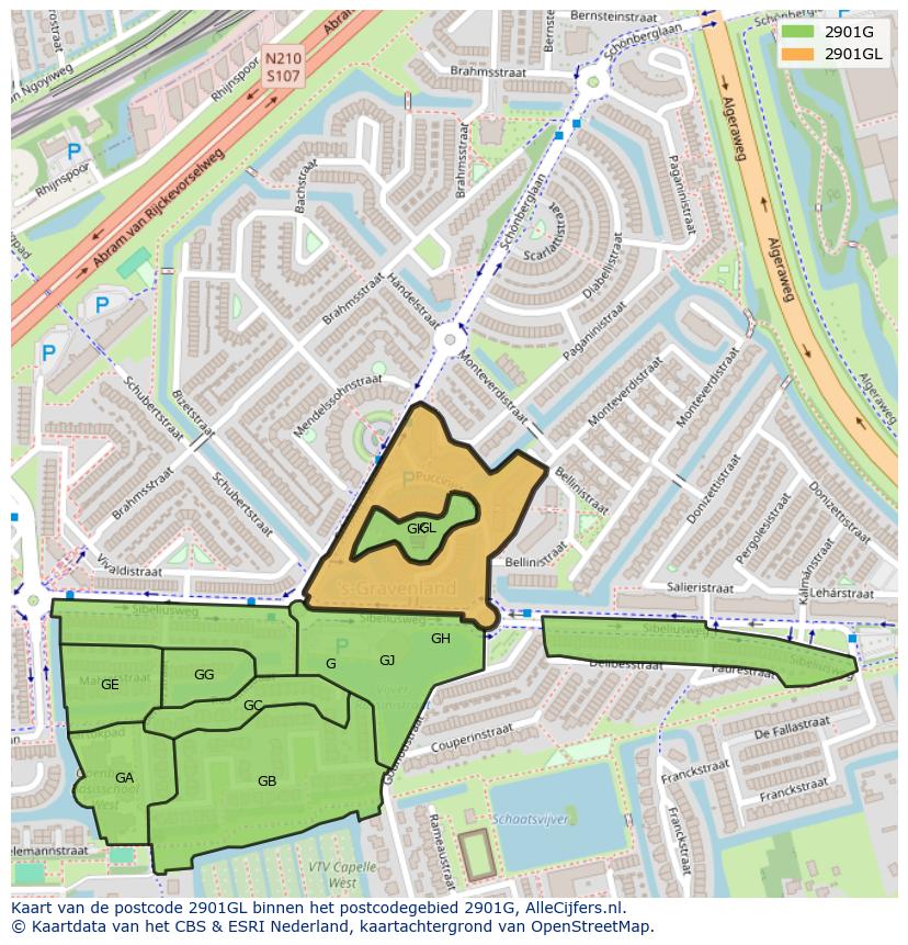 Afbeelding van het postcodegebied 2901 GL op de kaart.