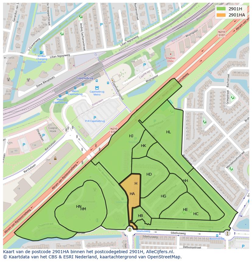 Afbeelding van het postcodegebied 2901 HA op de kaart.