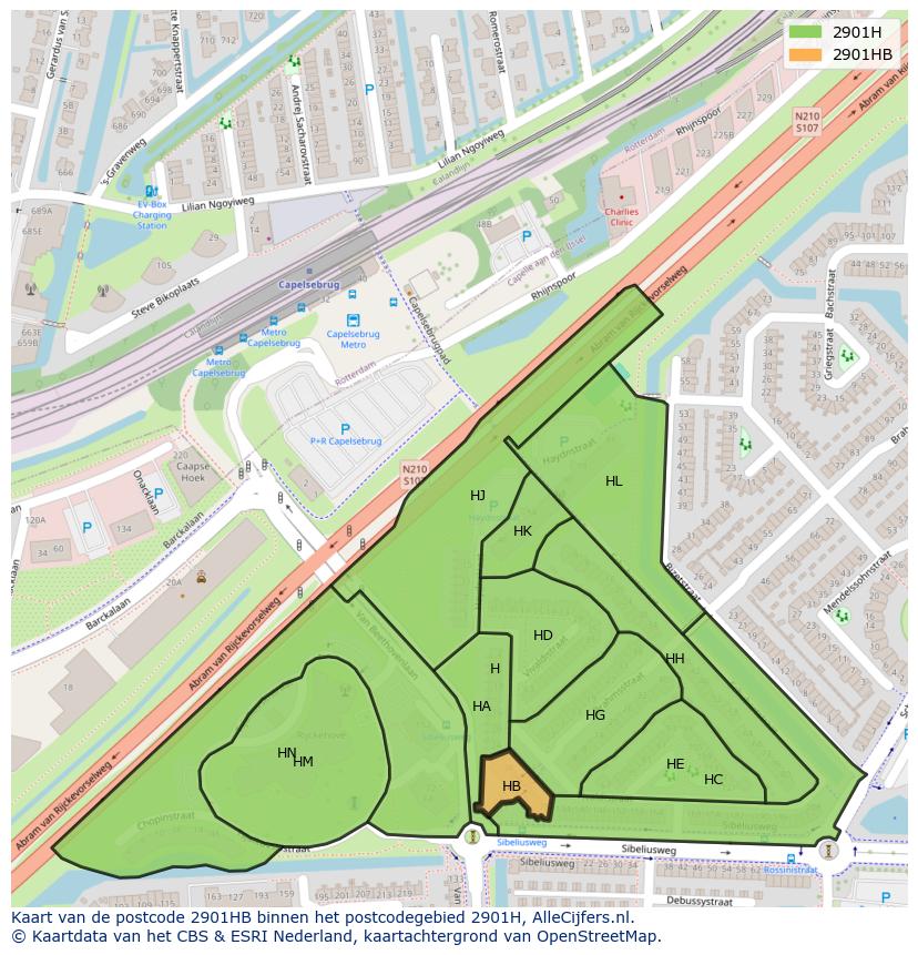 Afbeelding van het postcodegebied 2901 HB op de kaart.