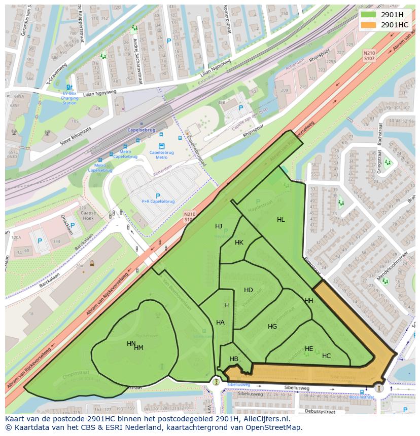 Afbeelding van het postcodegebied 2901 HC op de kaart.