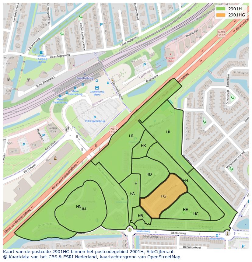 Afbeelding van het postcodegebied 2901 HG op de kaart.