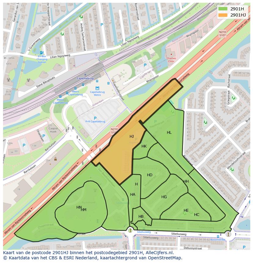 Afbeelding van het postcodegebied 2901 HJ op de kaart.