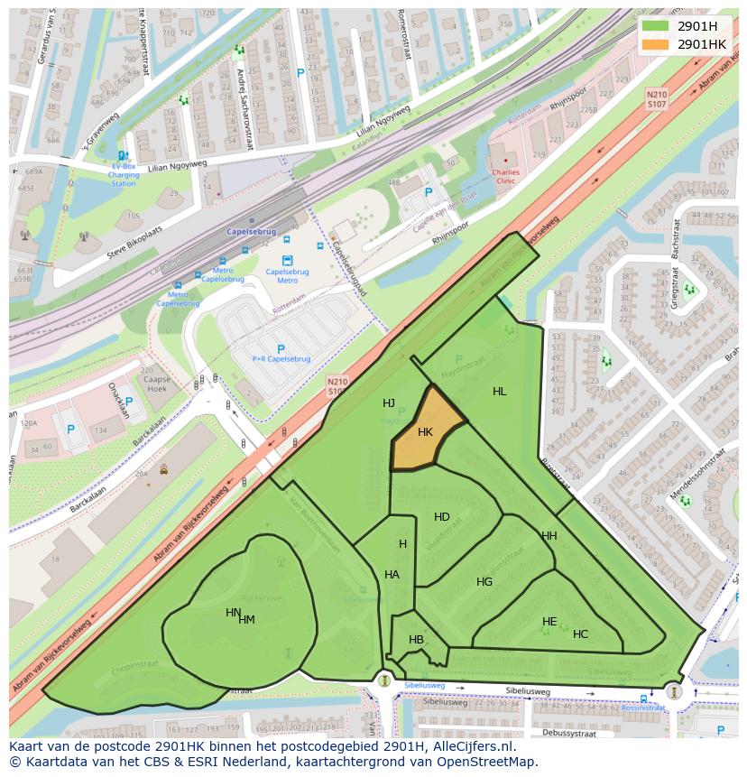 Afbeelding van het postcodegebied 2901 HK op de kaart.