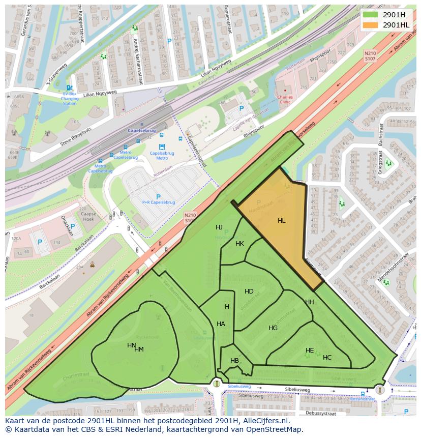 Afbeelding van het postcodegebied 2901 HL op de kaart.