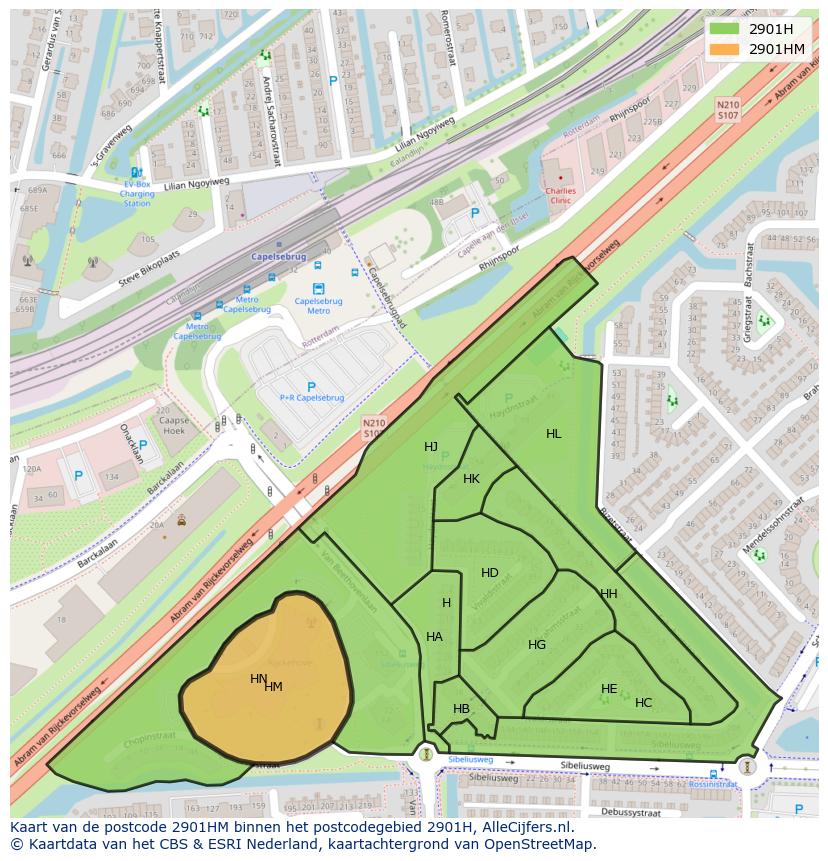 Afbeelding van het postcodegebied 2901 HM op de kaart.
