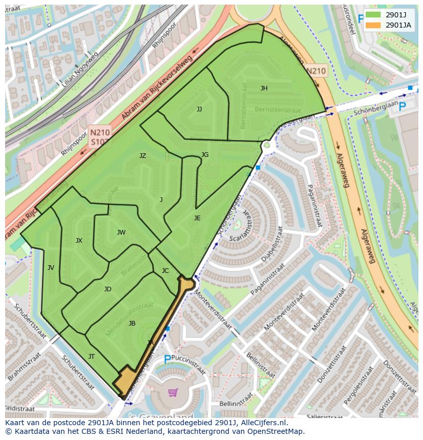 Afbeelding van het postcodegebied 2901 JA op de kaart.