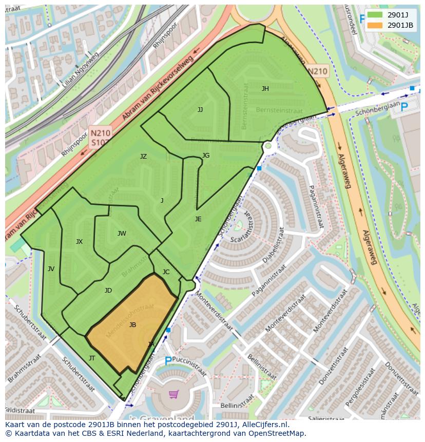 Afbeelding van het postcodegebied 2901 JB op de kaart.
