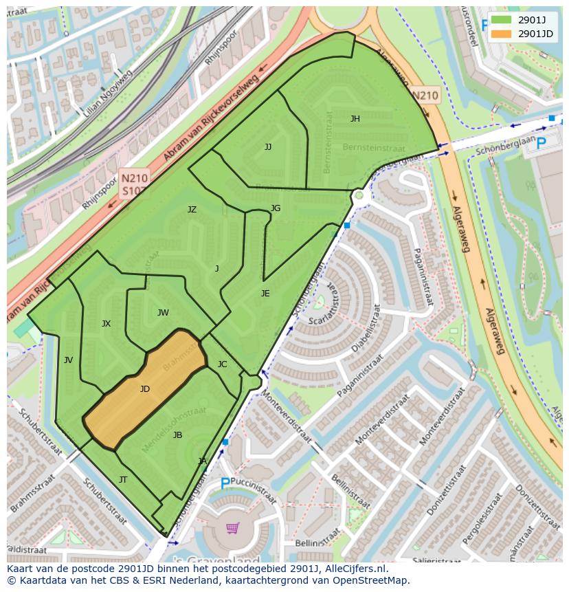 Afbeelding van het postcodegebied 2901 JD op de kaart.