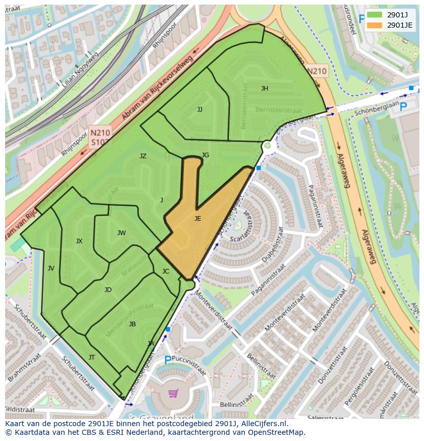 Afbeelding van het postcodegebied 2901 JE op de kaart.