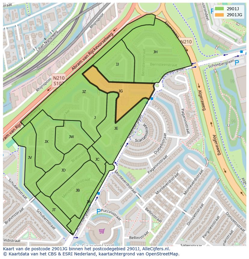 Afbeelding van het postcodegebied 2901 JG op de kaart.