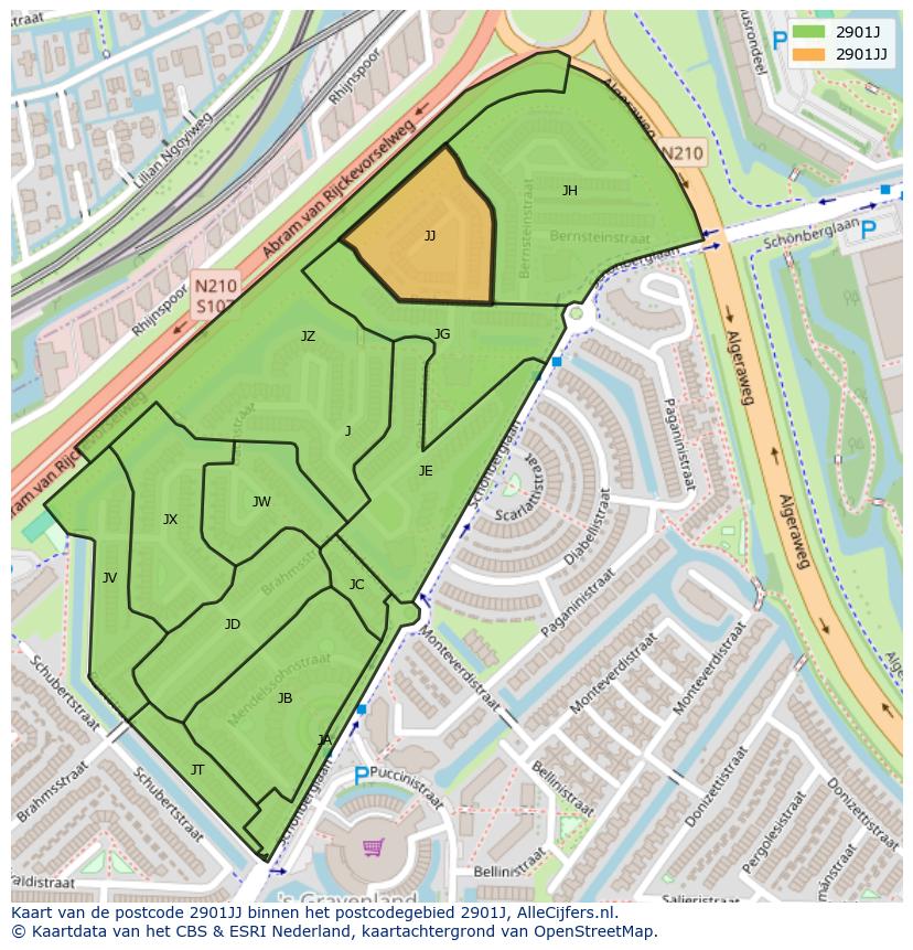 Afbeelding van het postcodegebied 2901 JJ op de kaart.