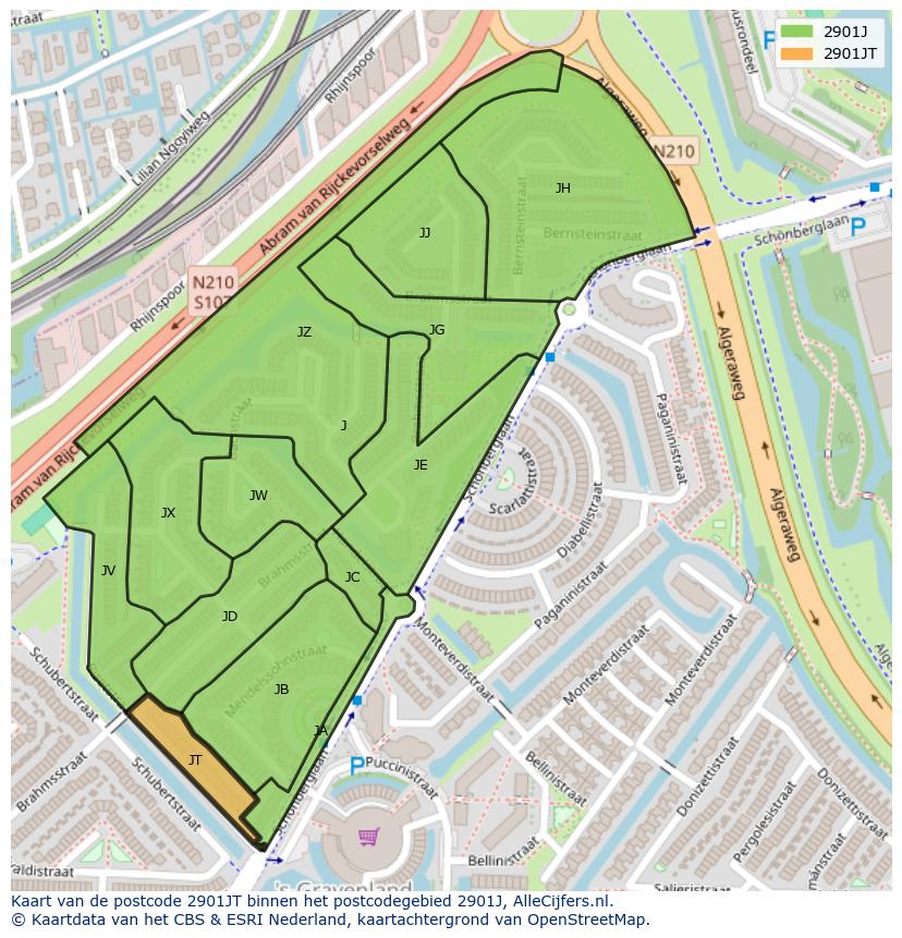 Afbeelding van het postcodegebied 2901 JT op de kaart.