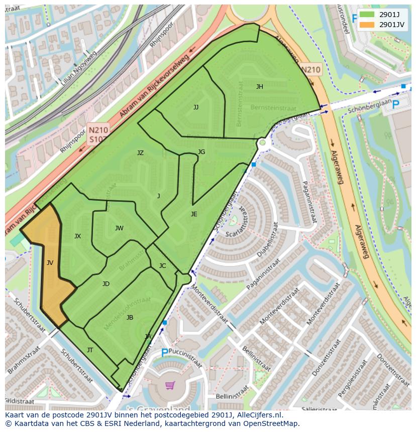 Afbeelding van het postcodegebied 2901 JV op de kaart.