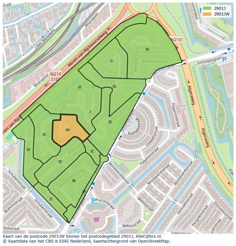 Afbeelding van het postcodegebied 2901 JW op de kaart.