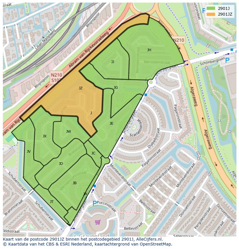 Afbeelding van het postcodegebied 2901 JZ op de kaart.