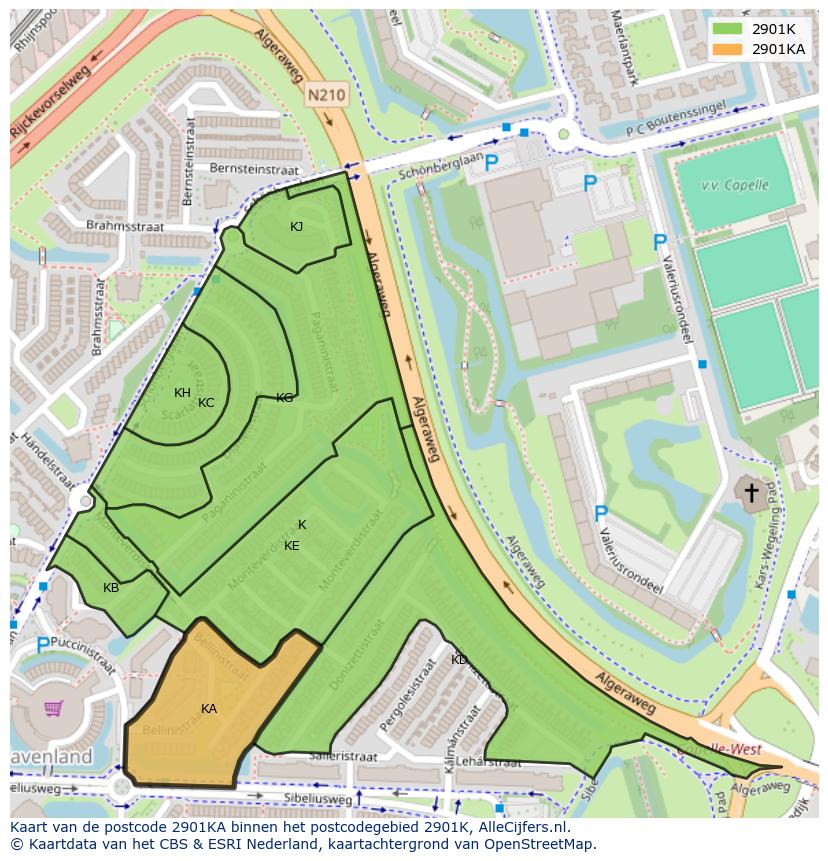 Afbeelding van het postcodegebied 2901 KA op de kaart.