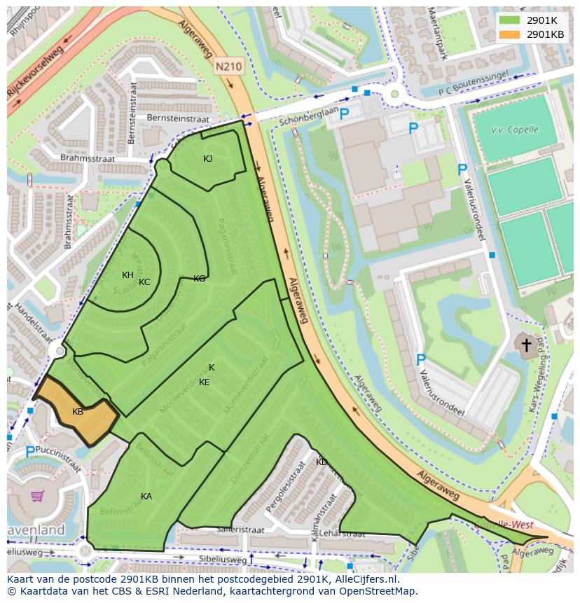 Afbeelding van het postcodegebied 2901 KB op de kaart.