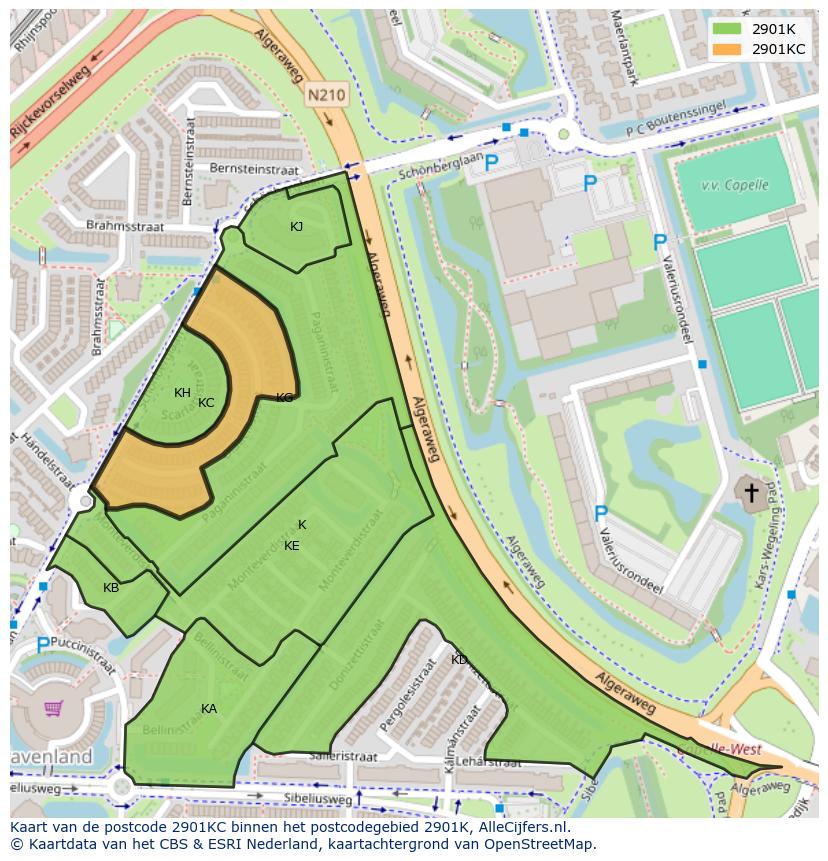 Afbeelding van het postcodegebied 2901 KC op de kaart.