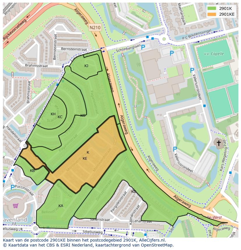 Afbeelding van het postcodegebied 2901 KE op de kaart.
