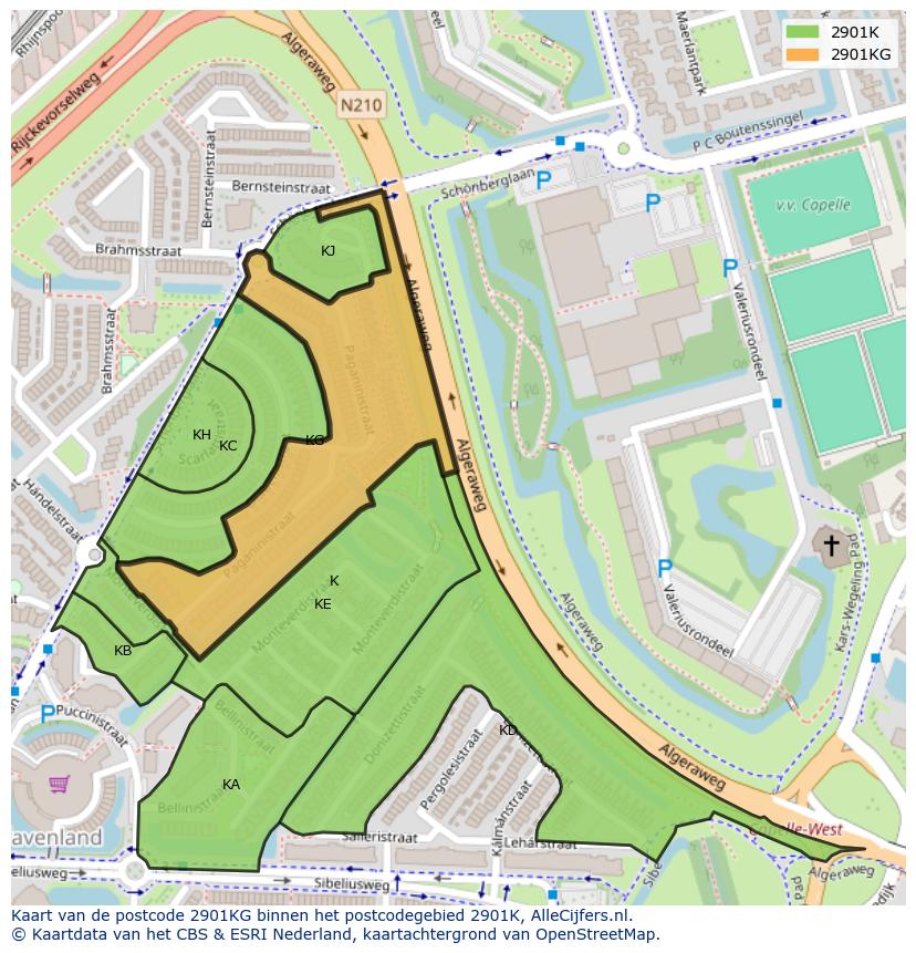 Afbeelding van het postcodegebied 2901 KG op de kaart.