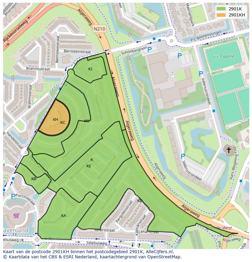 Afbeelding van het postcodegebied 2901 KH op de kaart.