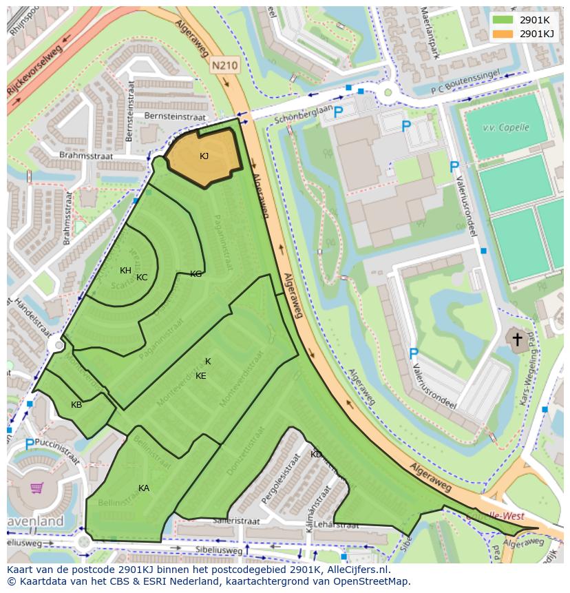 Afbeelding van het postcodegebied 2901 KJ op de kaart.