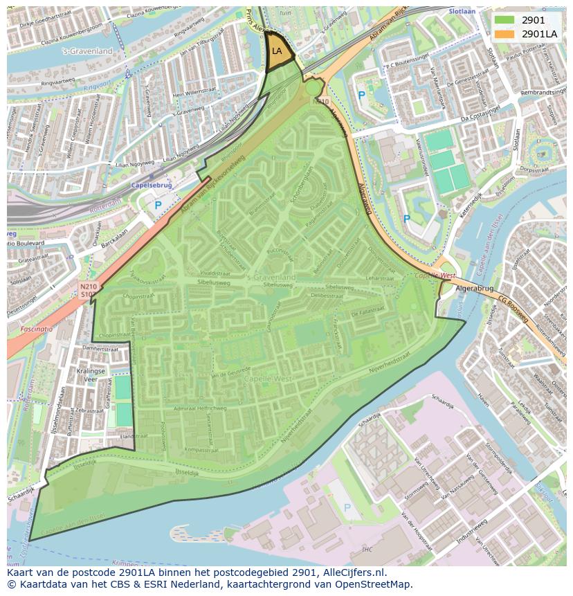 Afbeelding van het postcodegebied 2901 LA op de kaart.