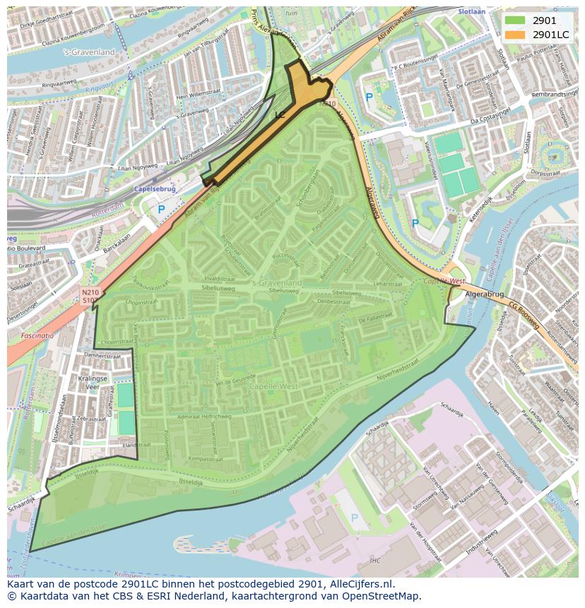 Afbeelding van het postcodegebied 2901 LC op de kaart.