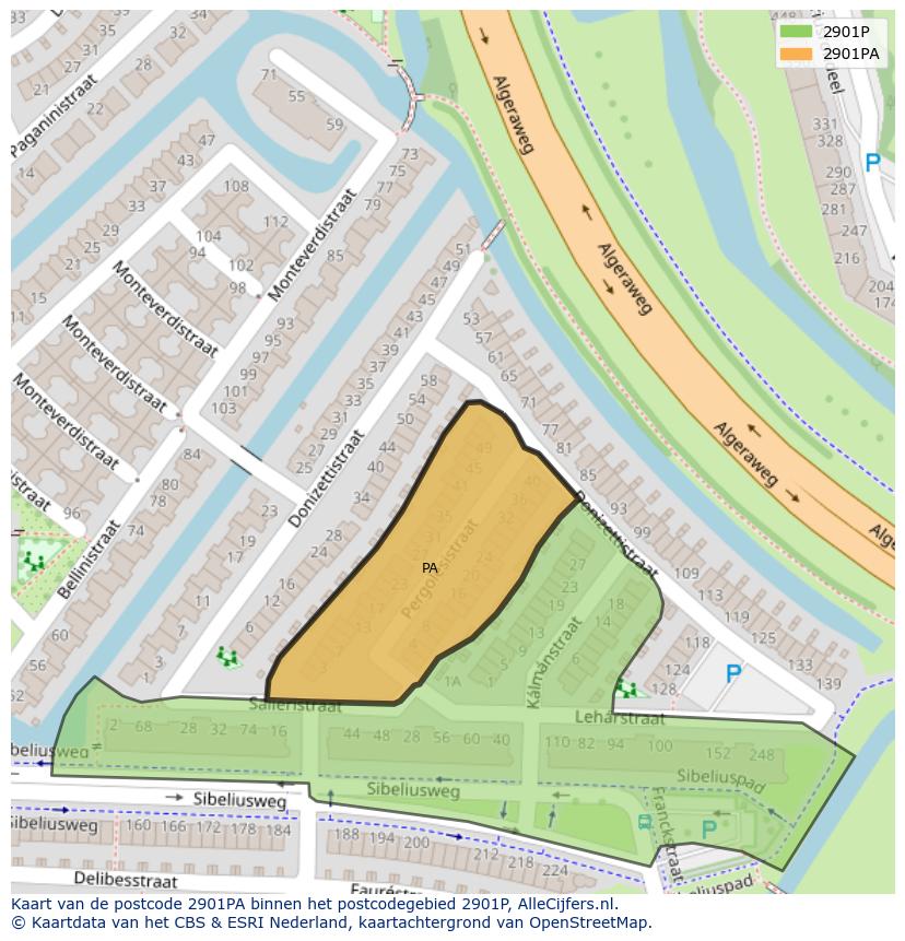 Afbeelding van het postcodegebied 2901 PA op de kaart.