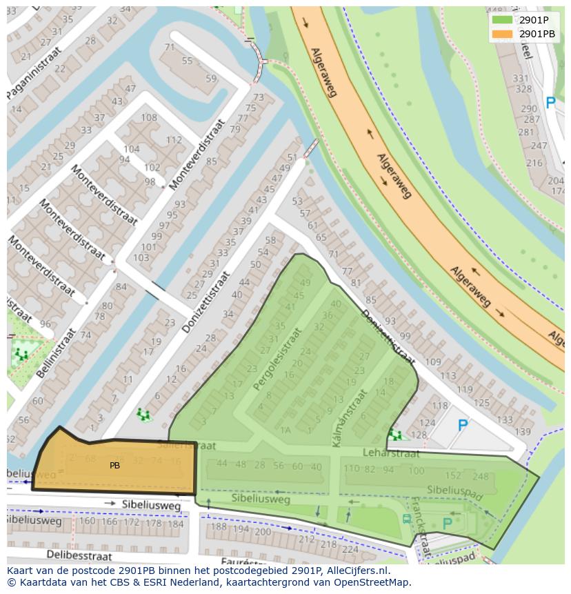 Afbeelding van het postcodegebied 2901 PB op de kaart.
