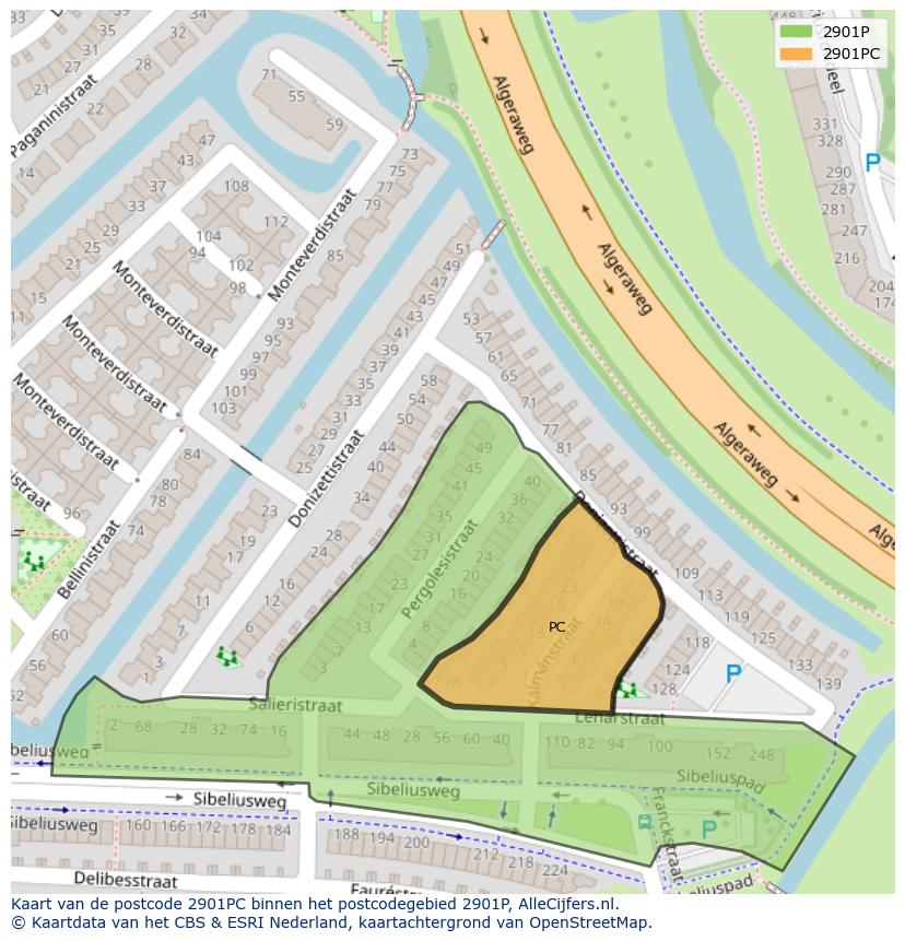 Afbeelding van het postcodegebied 2901 PC op de kaart.