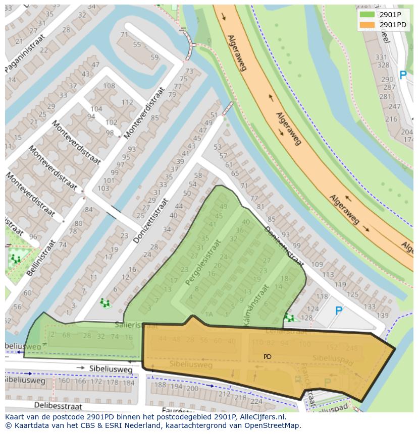 Afbeelding van het postcodegebied 2901 PD op de kaart.