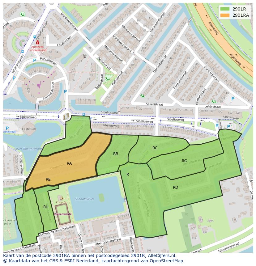 Afbeelding van het postcodegebied 2901 RA op de kaart.
