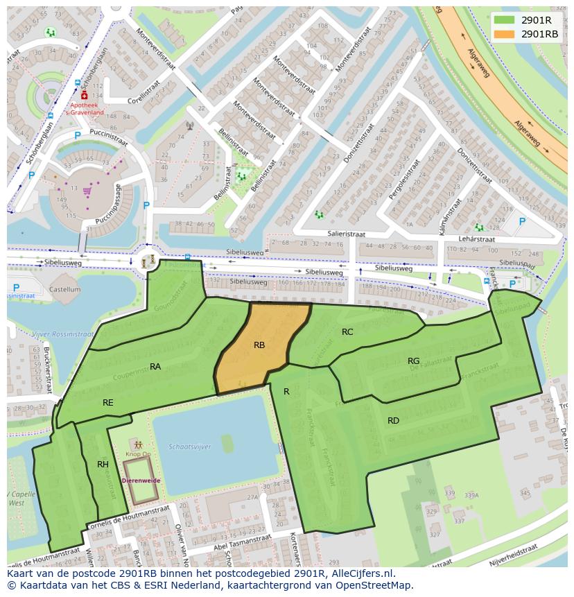 Afbeelding van het postcodegebied 2901 RB op de kaart.