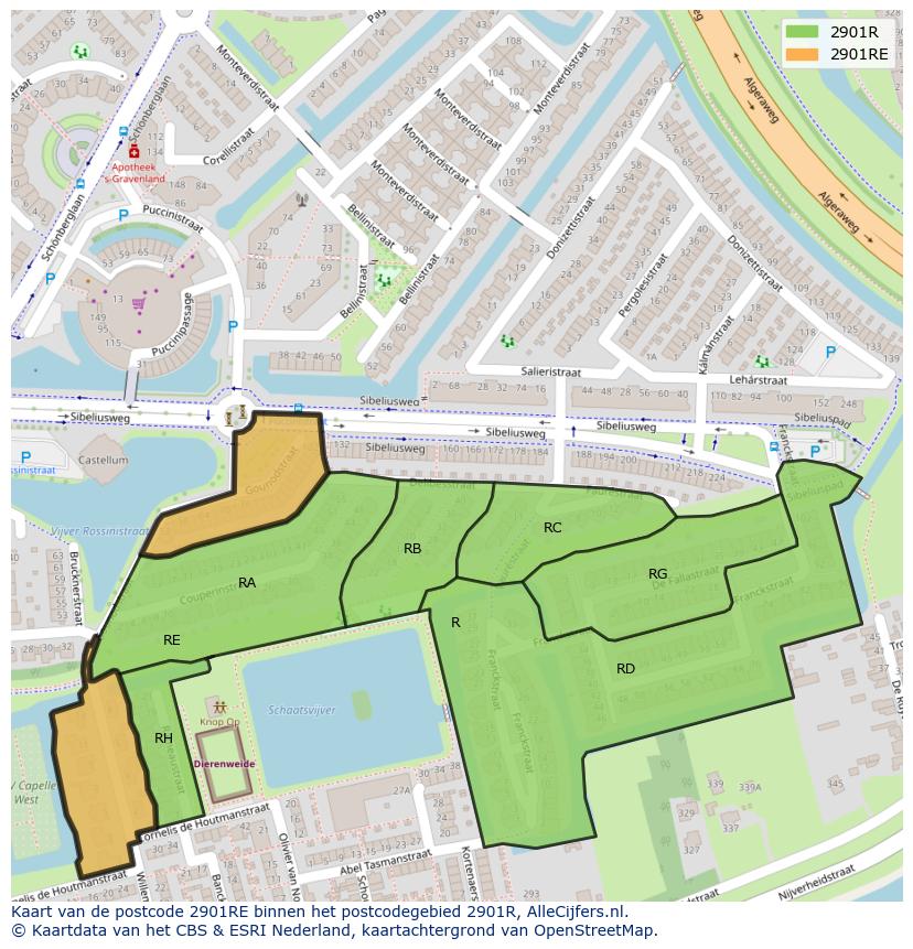 Afbeelding van het postcodegebied 2901 RE op de kaart.