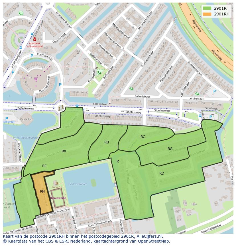 Afbeelding van het postcodegebied 2901 RH op de kaart.