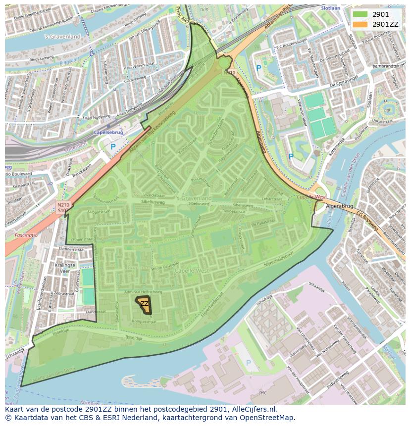 Afbeelding van het postcodegebied 2901 ZZ op de kaart.