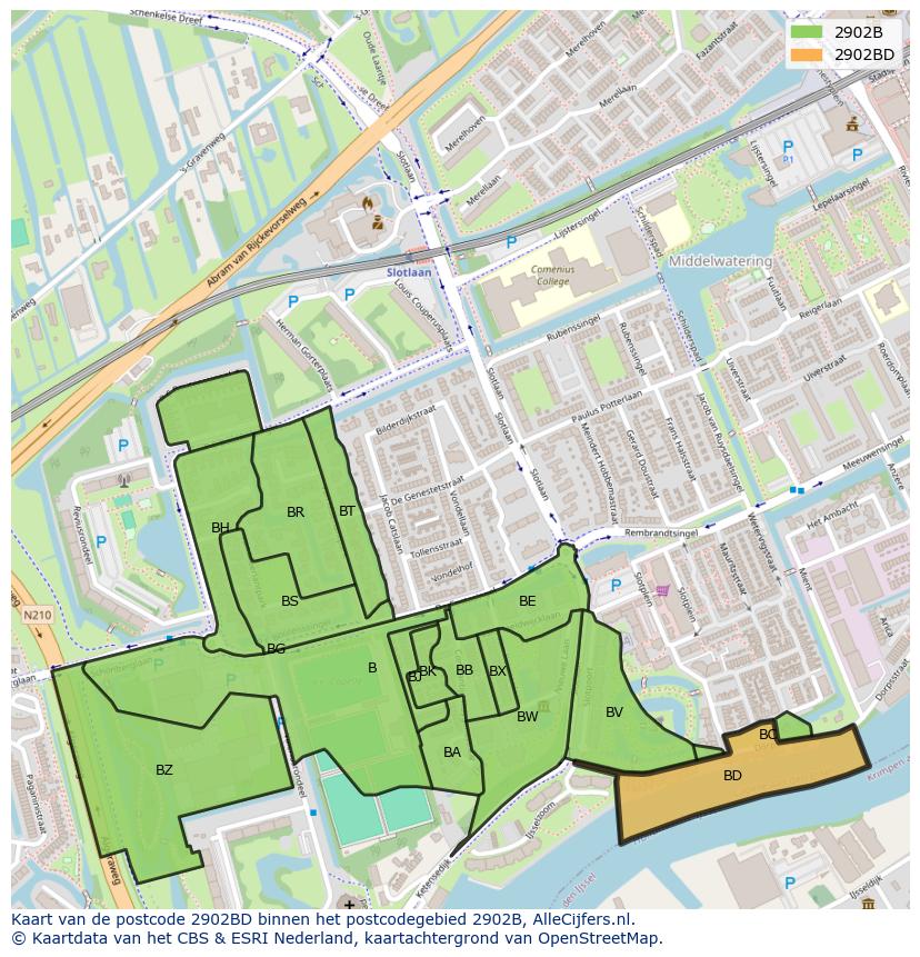 Afbeelding van het postcodegebied 2902 BD op de kaart.