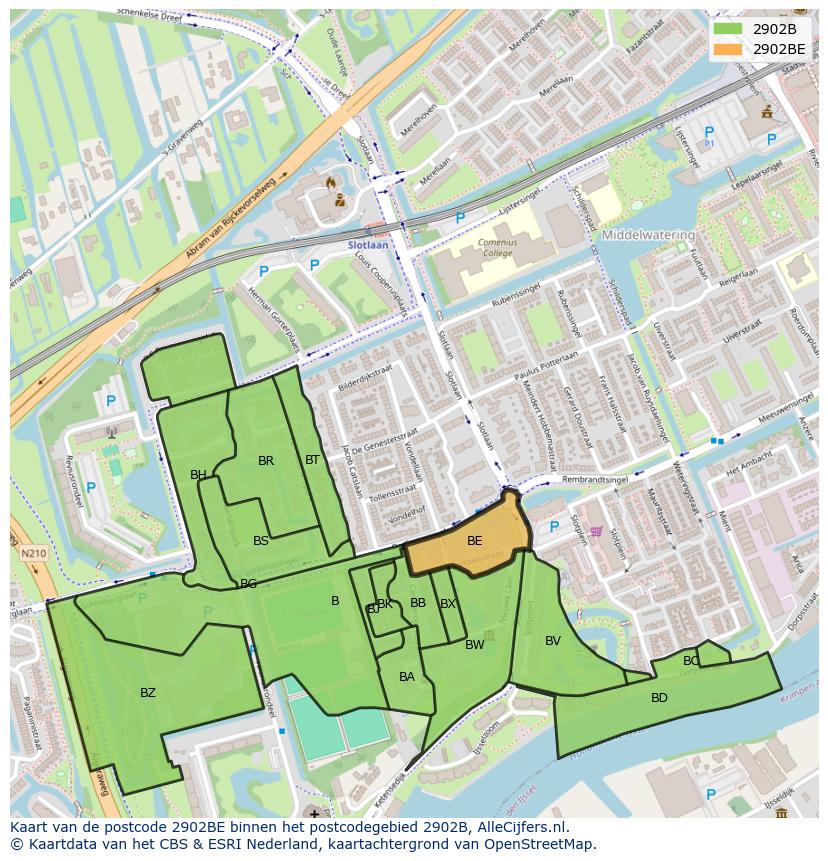Afbeelding van het postcodegebied 2902 BE op de kaart.