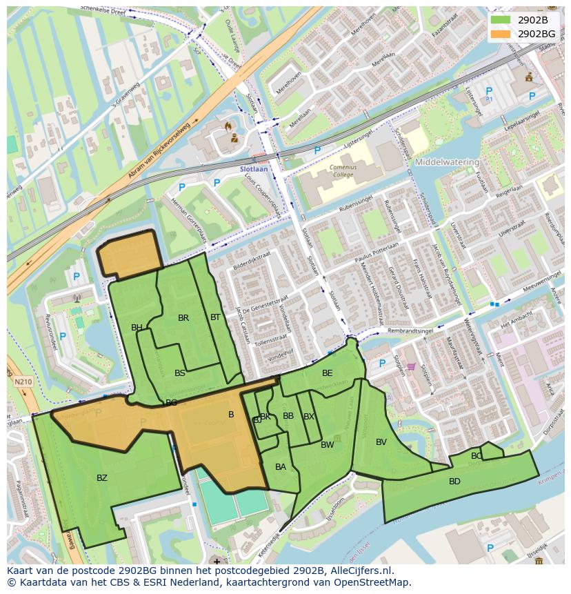Afbeelding van het postcodegebied 2902 BG op de kaart.