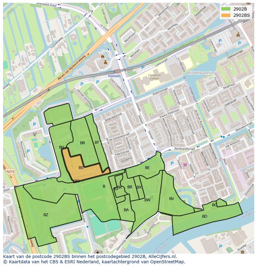 Afbeelding van het postcodegebied 2902 BS op de kaart.