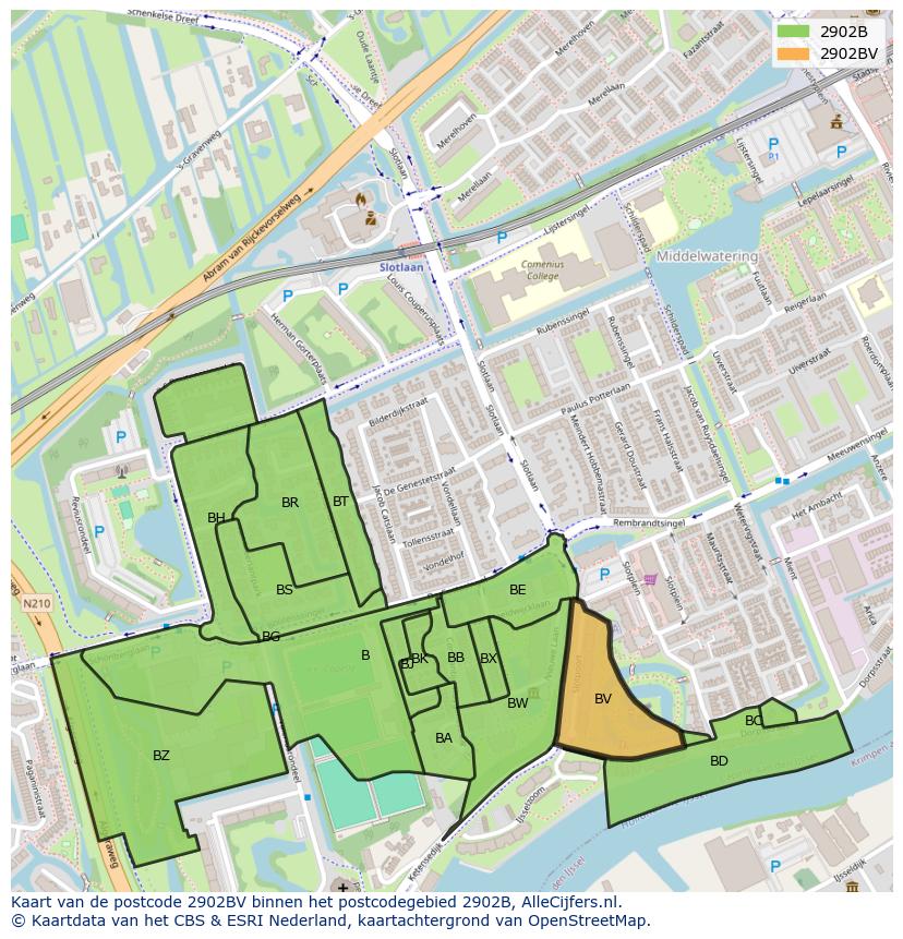 Afbeelding van het postcodegebied 2902 BV op de kaart.