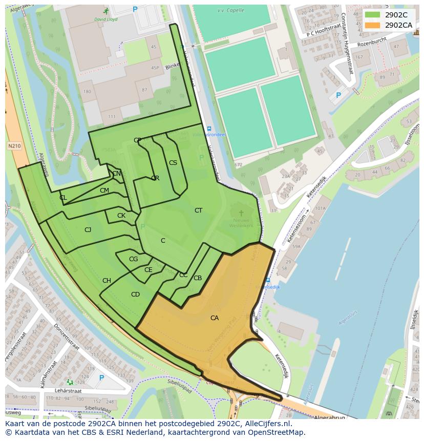 Afbeelding van het postcodegebied 2902 CA op de kaart.