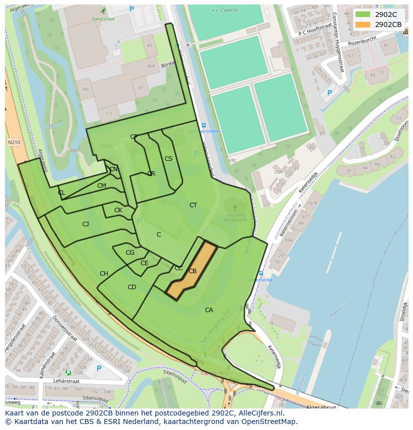 Afbeelding van het postcodegebied 2902 CB op de kaart.