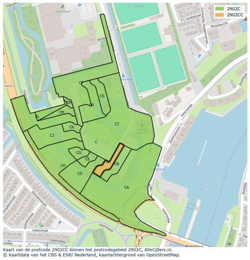 Afbeelding van het postcodegebied 2902 CC op de kaart.