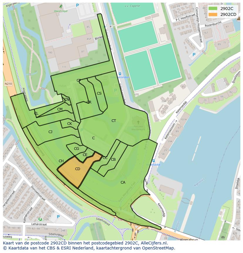 Afbeelding van het postcodegebied 2902 CD op de kaart.