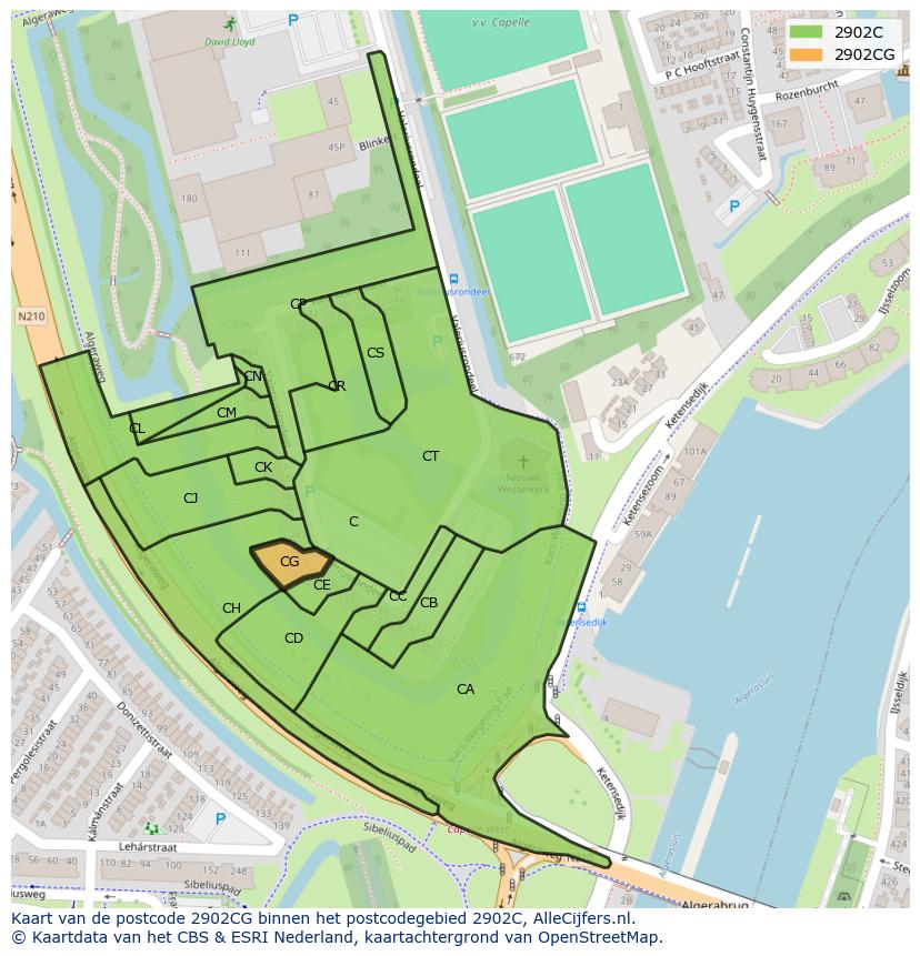 Afbeelding van het postcodegebied 2902 CG op de kaart.