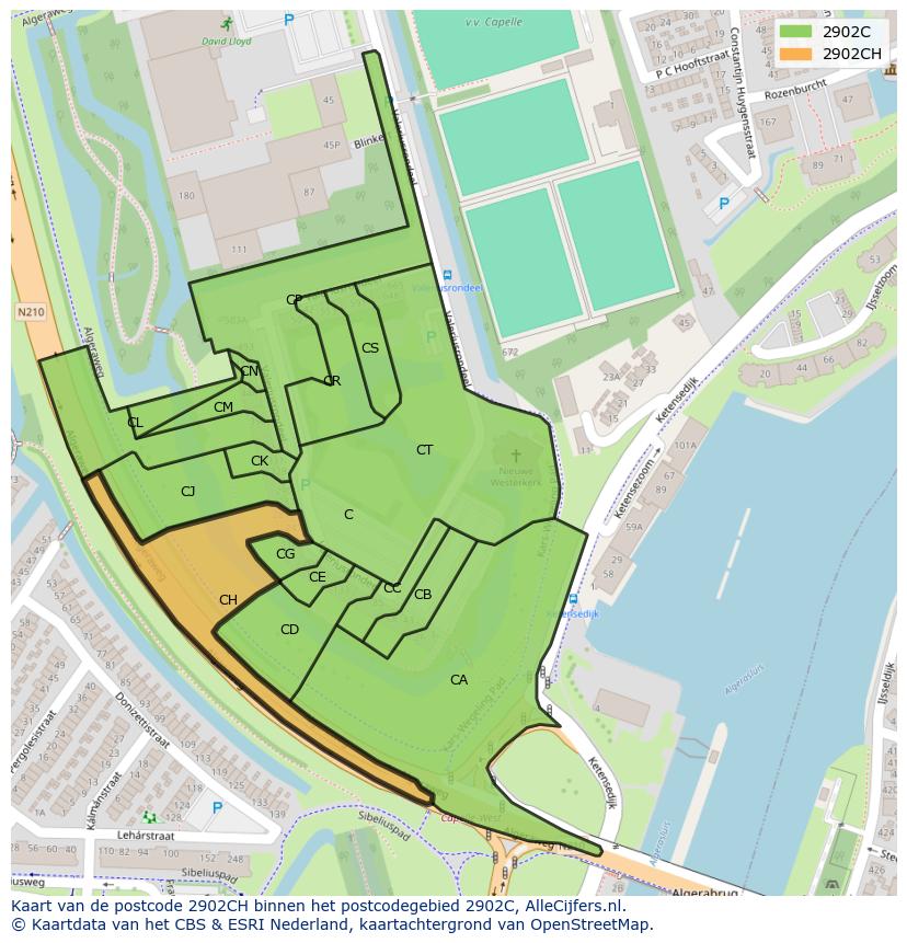 Afbeelding van het postcodegebied 2902 CH op de kaart.