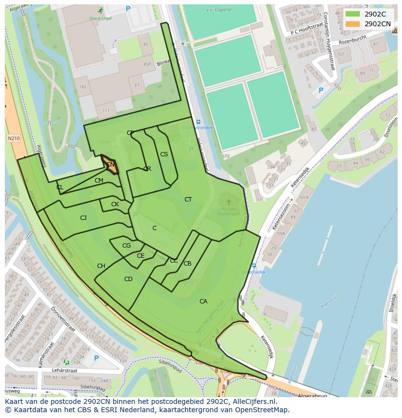 Afbeelding van het postcodegebied 2902 CN op de kaart.